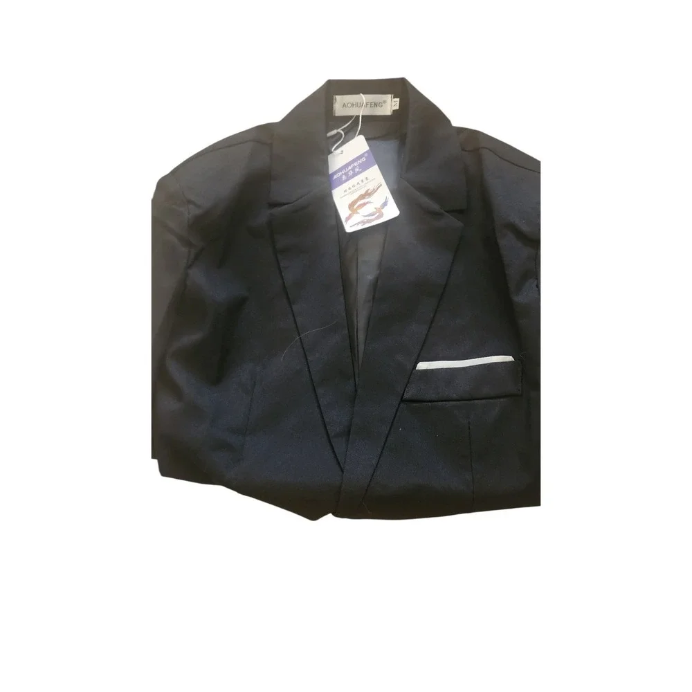 AOHUAFENG Mens Black 2 Piece Suit Set Single Button Blazer and Trousers Size M